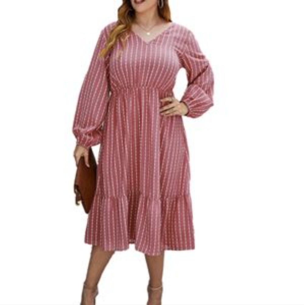 Long Sleeve Stripe Summer Dress - Plus Size